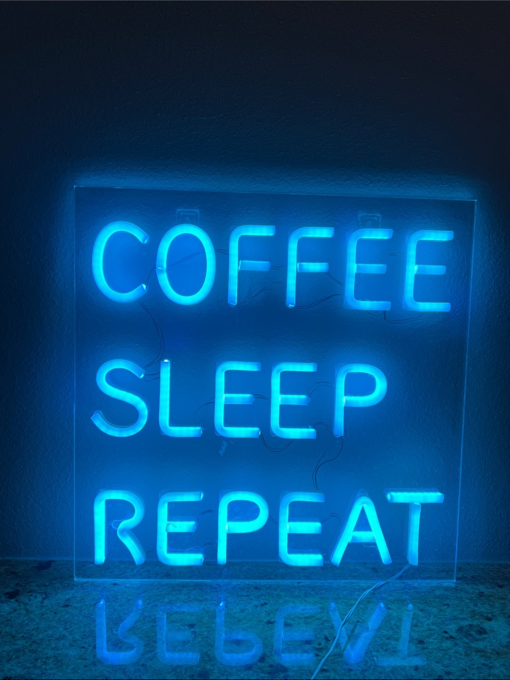 Blue Neon 'Coffee Sleep Repeat' Sign